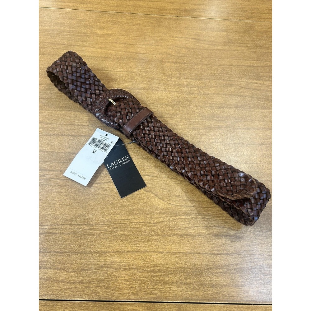 Lauren Ralph Lauren Belt Womens Medium Brown Braided Leather Wide BOHO Buckle